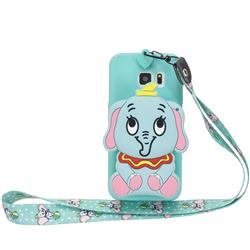 Blue Elephant Neck Lanyard Zipper Wallet Silicone Case for Samsung Galaxy S7 G930