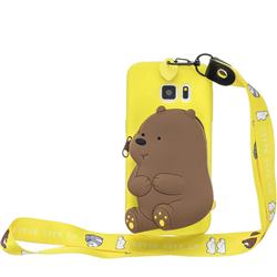 Yellow Bear Neck Lanyard Zipper Wallet Silicone Case for Samsung Galaxy S7 G930
