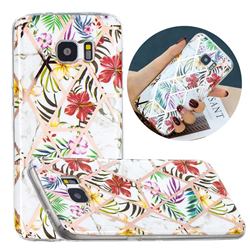 Tropical Rainforest Flower Painted Marble Electroplating Protective Case for Samsung Galaxy S7 G930