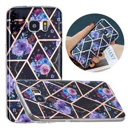 Black Flower Painted Marble Electroplating Protective Case for Samsung Galaxy S7 G930
