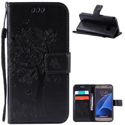 Embossing Butterfly Tree Leather Wallet Case for Samsung Galaxy S7 - Black