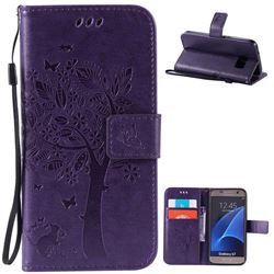 Embossing Butterfly Tree Leather Wallet Case for Samsung Galaxy S7 - Purple