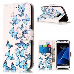 Blue Vivid Butterflies PU Leather Wallet Case for Samsung Galaxy S7 G930