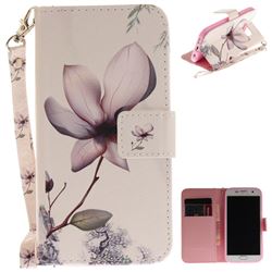 Magnolia Flower Hand Strap Leather Wallet Case for Samsung Galaxy S7 G930