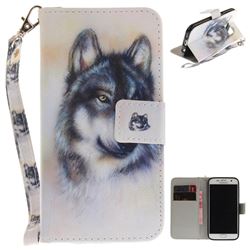 Snow Wolf Hand Strap Leather Wallet Case for Samsung Galaxy S7 G930