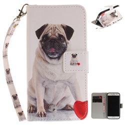 Pug Dog Hand Strap Leather Wallet Case for Samsung Galaxy S7 G930