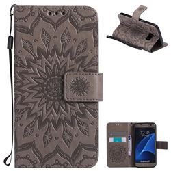Embossing Sunflower Leather Wallet Case for Samsung Galaxy S7 G930 - Gray