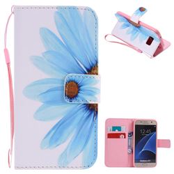 Blue Sunflower PU Leather Wallet Case for Samsung Galaxy S7 G930
