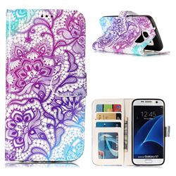 Purple Lotus 3D Relief Oil PU Leather Wallet Case for Samsung Galaxy S7 G930