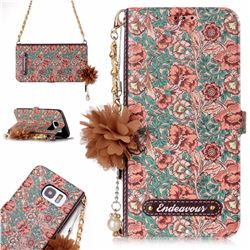Impatiens Endeavour Florid Pearl Flower Pendant Metal Strap PU Leather Wallet Case for Samsung Galaxy S7 G930