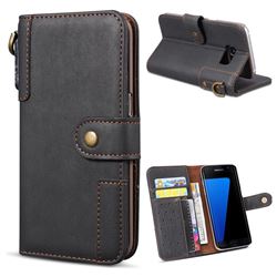 Retro Luxury Cowhide Leather Wallet Case for Samsung Galaxy S7 G930 - Black