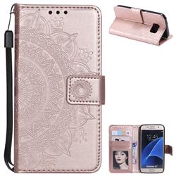 Intricate Embossing Datura Leather Wallet Case for Samsung Galaxy S7 G930 - Rose Gold