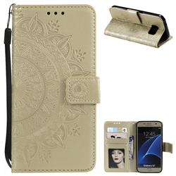 Intricate Embossing Datura Leather Wallet Case for Samsung Galaxy S7 G930 - Golden
