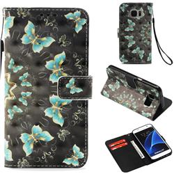 Golden Butterflies 3D Painted Leather Wallet Case for Samsung Galaxy S7 G930