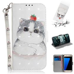 Cute Tomato Cat 3D Painted Leather Wallet Phone Case for Samsung Galaxy S7 G930