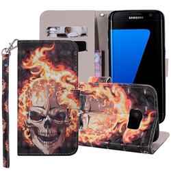 Flame Skull 3D Painted Leather Phone Wallet Case Cover for Samsung Galaxy S7 G930