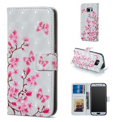Butterfly Sakura Flower 3D Painted Leather Phone Wallet Case for Samsung Galaxy S7 G930