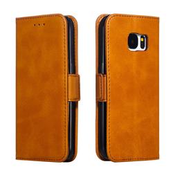 Retro Classic Calf Pattern Leather Wallet Phone Case for Samsung Galaxy S7 G930 - Yellow