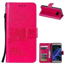 Embossing Owl Couple Flower Leather Wallet Case for Samsung Galaxy S7 G930 - Red