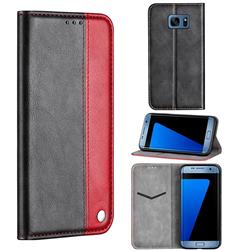 Classic Business Ultra Slim Magnetic Sucking Stitching Flip Cover for Samsung Galaxy S7 G930 - Red