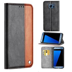 Classic Business Ultra Slim Magnetic Sucking Stitching Flip Cover for Samsung Galaxy S7 G930 - Brown