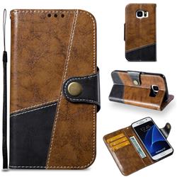 Retro Magnetic Stitching Wallet Flip Cover for Samsung Galaxy S7 G930 - Brown
