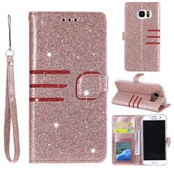 Retro Stitching Glitter Leather Wallet Phone Case for Samsung Galaxy S7 G930 - Rose Gold