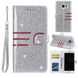 Retro Stitching Glitter Leather Wallet Phone Case for Samsung Galaxy S7 G930 - Silver