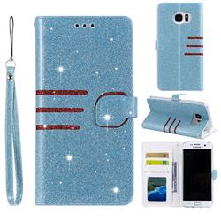 Retro Stitching Glitter Leather Wallet Phone Case for Samsung Galaxy S7 G930 - Blue