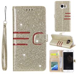 Retro Stitching Glitter Leather Wallet Phone Case for Samsung Galaxy S7 G930 - Golden