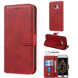 Retro Calf Matte Leather Wallet Phone Case for Samsung Galaxy S7 G930 - Red