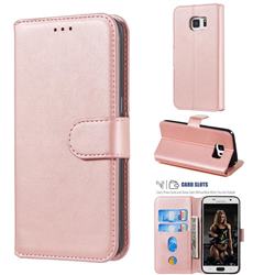 Retro Calf Matte Leather Wallet Phone Case for Samsung Galaxy S7 G930 - Pink