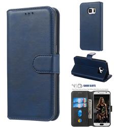 Retro Calf Matte Leather Wallet Phone Case for Samsung Galaxy S7 G930 - Blue