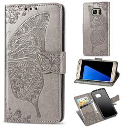 Embossing Mandala Flower Butterfly Leather Wallet Case for Samsung Galaxy S7 G930 - Gray