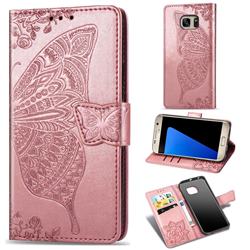 Embossing Mandala Flower Butterfly Leather Wallet Case for Samsung Galaxy S7 G930 - Rose Gold