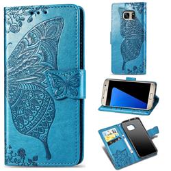 Embossing Mandala Flower Butterfly Leather Wallet Case for Samsung Galaxy S7 G930 - Blue