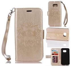 Embossing Retro Matte Mandala Flower Leather Wallet Case for Samsung Galaxy S7 G930 - Golden