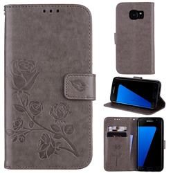 Embossing Rose Flower Leather Wallet Case for Samsung Galaxy S7 G930 - Grey