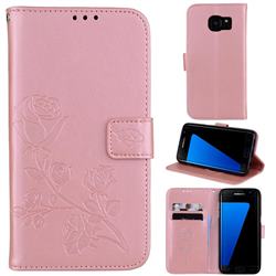 Embossing Rose Flower Leather Wallet Case for Samsung Galaxy S7 G930 - Rose Gold