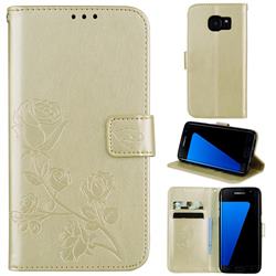 Embossing Rose Flower Leather Wallet Case for Samsung Galaxy S7 G930 - Golden