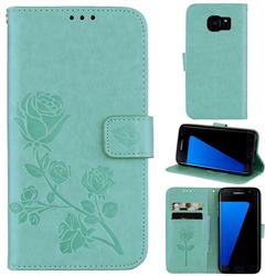 Embossing Rose Flower Leather Wallet Case for Samsung Galaxy S7 G930 - Green