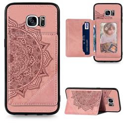 Mandala Flower Cloth Multifunction Stand Card Leather Phone Case for Samsung Galaxy S7 G930 - Rose Gold