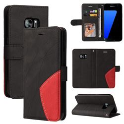 Luxury Two-color Stitching Leather Wallet Case Cover for Samsung Galaxy S7 G930 - Black
