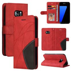 Luxury Two-color Stitching Leather Wallet Case Cover for Samsung Galaxy S7 G930 - Red