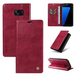 YIKATU Litchi Card Magnetic Automatic Suction Leather Flip Cover for Samsung Galaxy S7 G930 - Wine Red