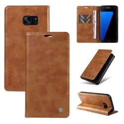 YIKATU Litchi Card Magnetic Automatic Suction Leather Flip Cover for Samsung Galaxy S7 G930 - Brown
