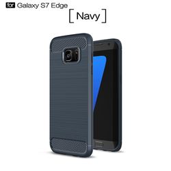 Luxury Carbon Fiber Brushed Wire Drawing Silicone TPU Back Cover for Samsung Galaxy S7 Edge s7edge (Navy)