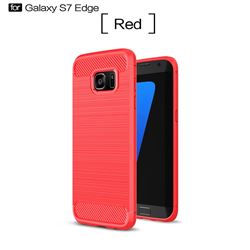 Luxury Carbon Fiber Brushed Wire Drawing Silicone TPU Back Cover for Samsung Galaxy S7 Edge s7edge (Red)