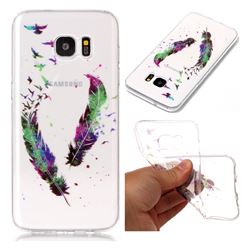Colored Feathers Super Clear Flash Powder Shiny Soft TPU Back Cover for Samsung Galaxy S7 Edge s7edge