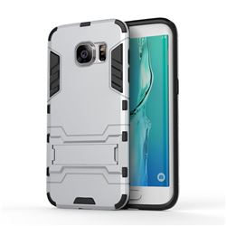 Armor Premium Tactical Grip Kickstand Shockproof Dual Layer Rugged Hard Cover for Samsung Galaxy S7 Edge s7edge - Silver